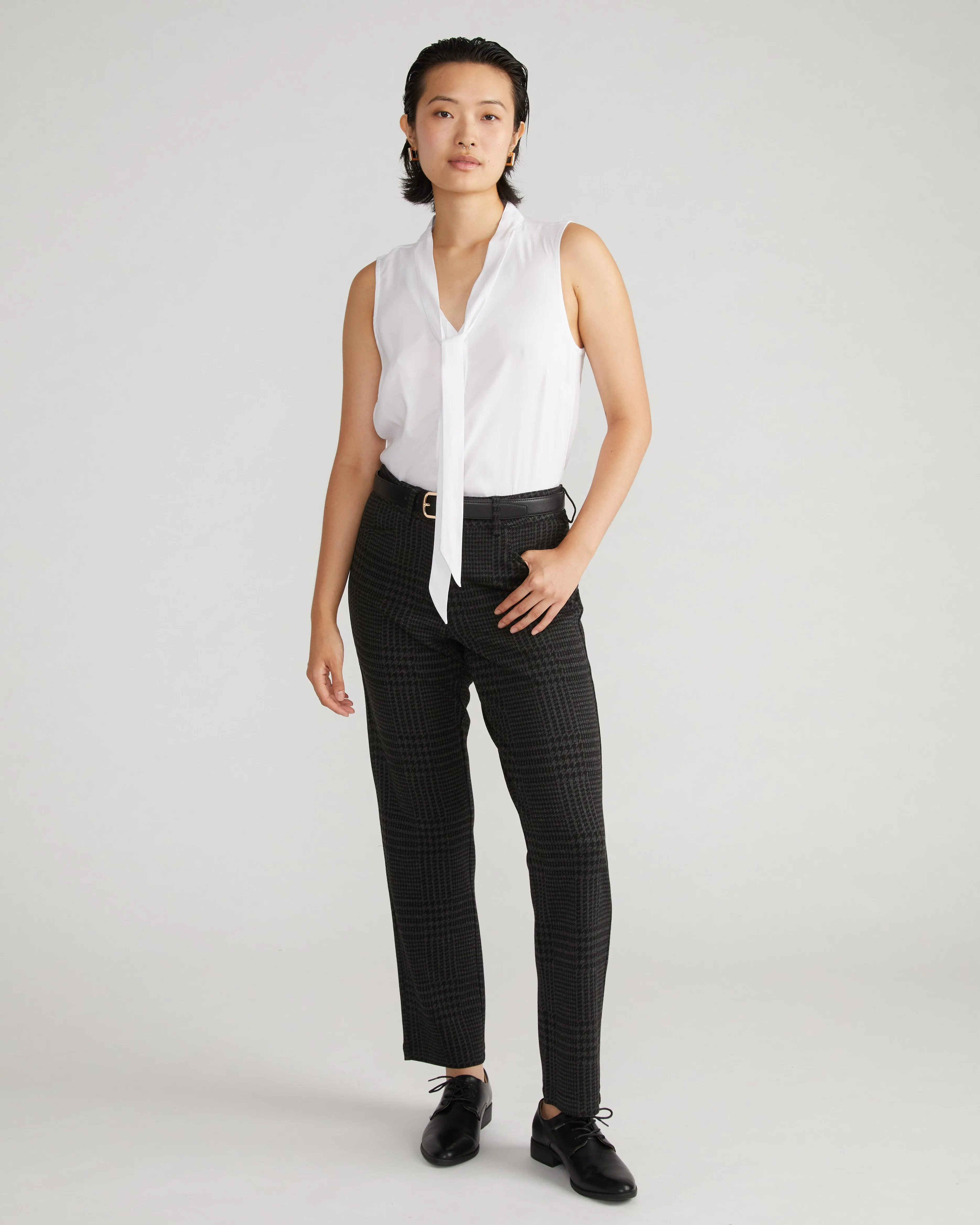 Long Cigarette Ponte Pants - Storm Houndstooth