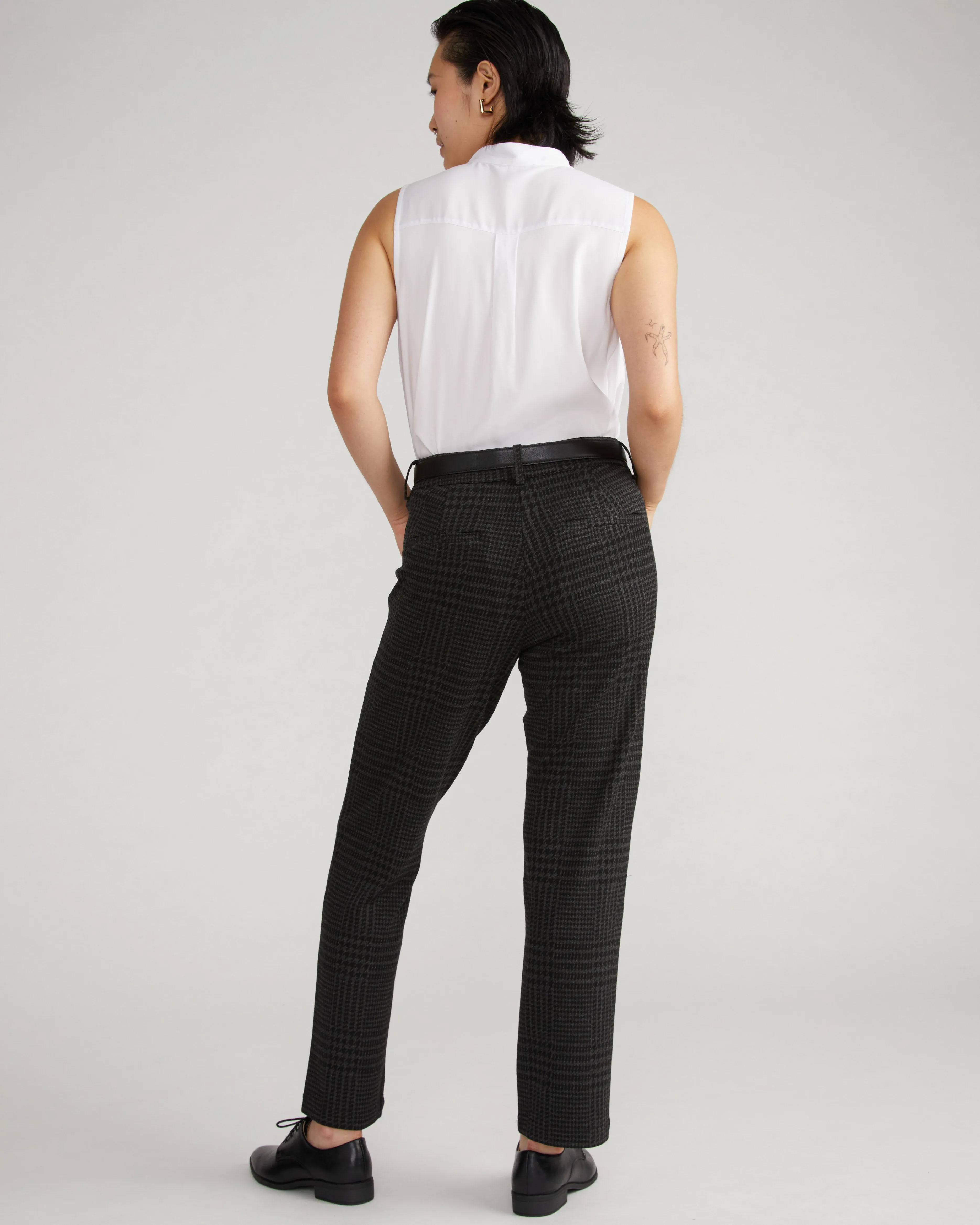 Long Cigarette Ponte Pants - Storm Houndstooth