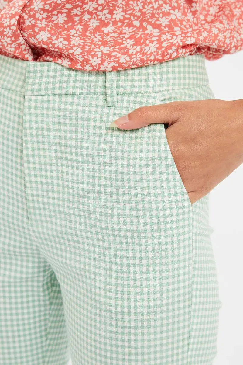 Louche Joele Summer Slim Gingham Trousers In Mint