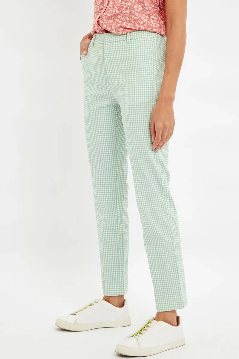 Louche Joele Summer Slim Gingham Trousers In Mint