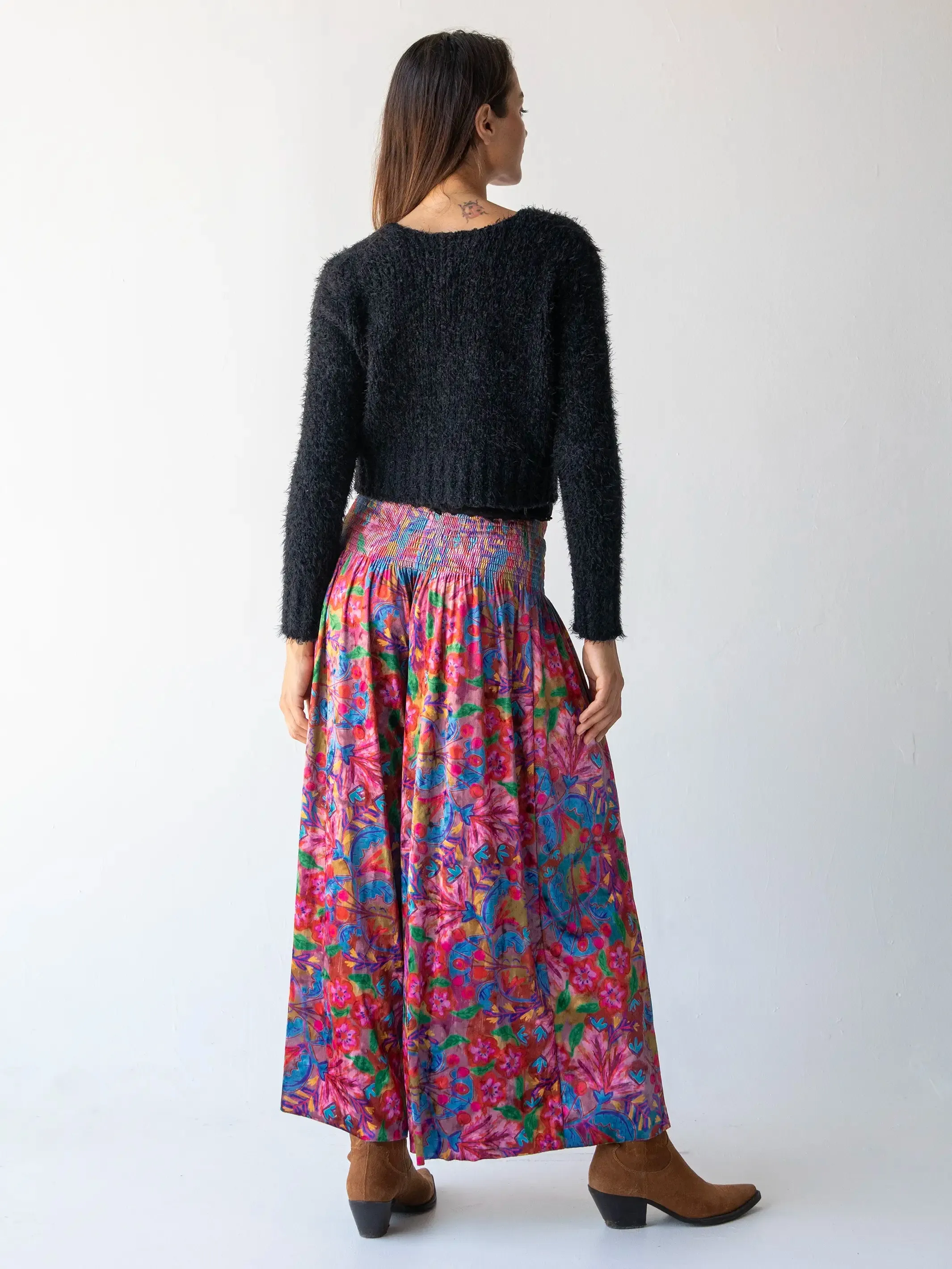 Make A Move Velvet Palazzo Pant - Pink Red Folk Floral