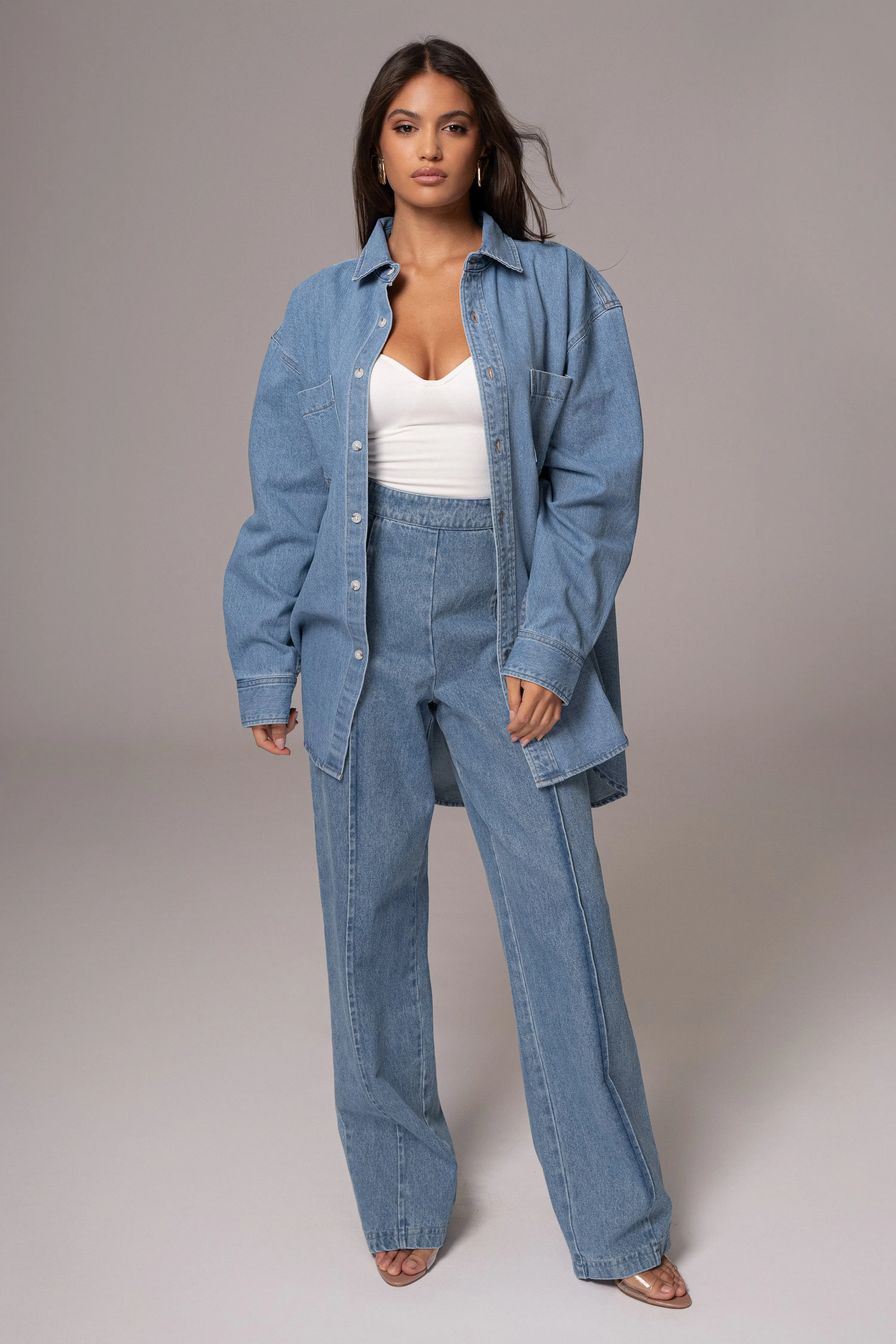 Medium Wash Denim Brandi Oversized Button Up