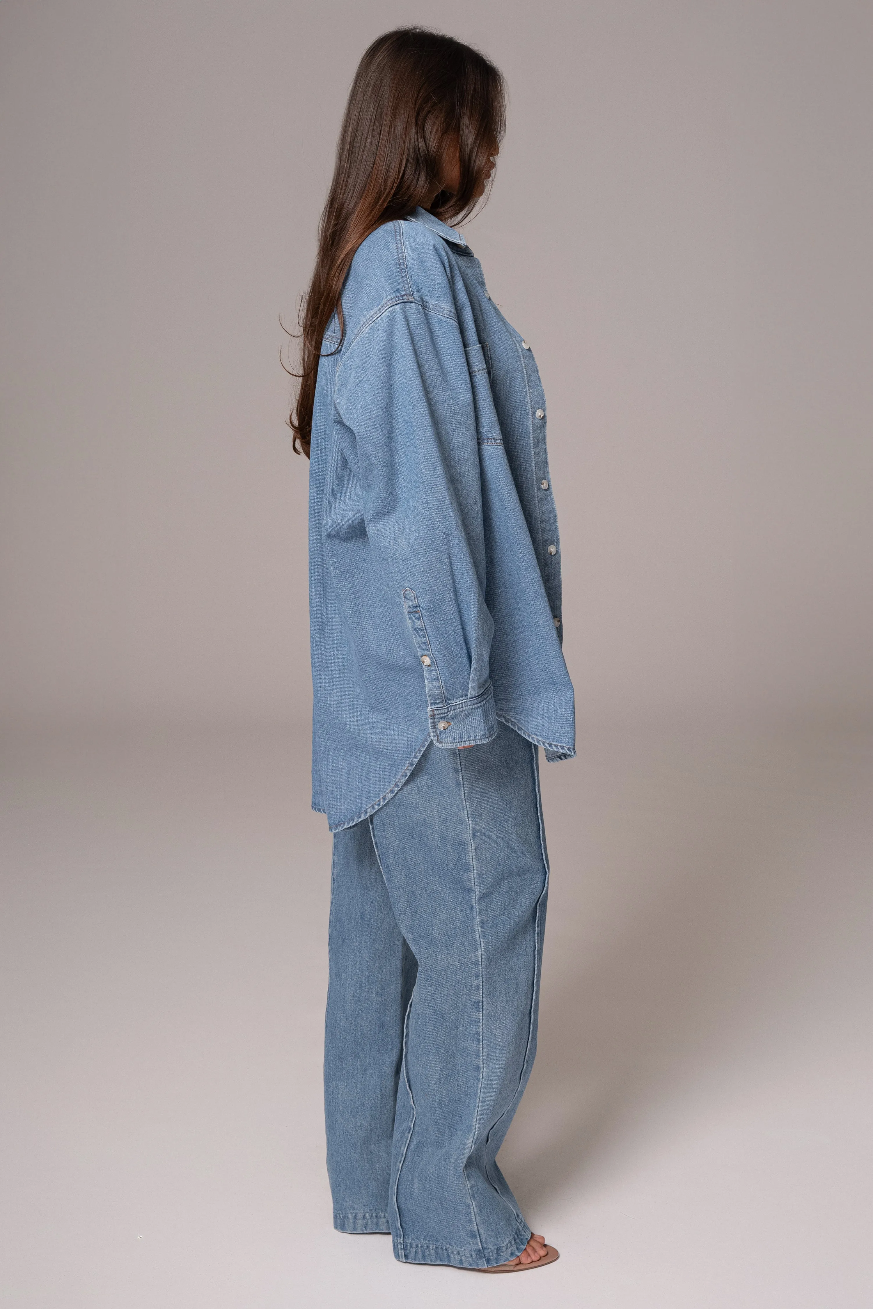 Medium Wash Denim Brandi Oversized Button Up