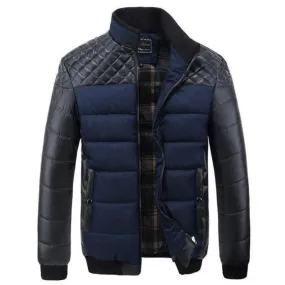 Men's Fashionable Winter Jackets With Patchwork Stitching & Self-Cultivation Collar