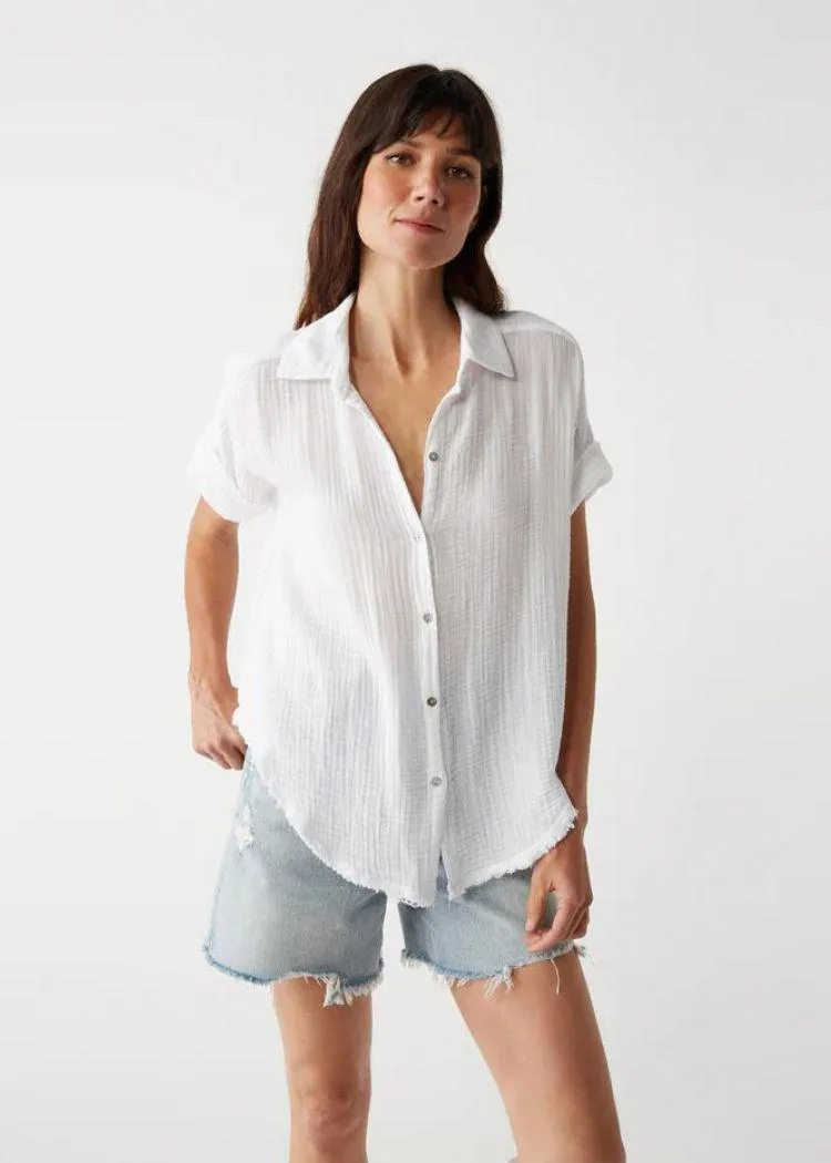 Michael Stars Bailey Gauze Button Down Shirt- White ***FINAL SALE***