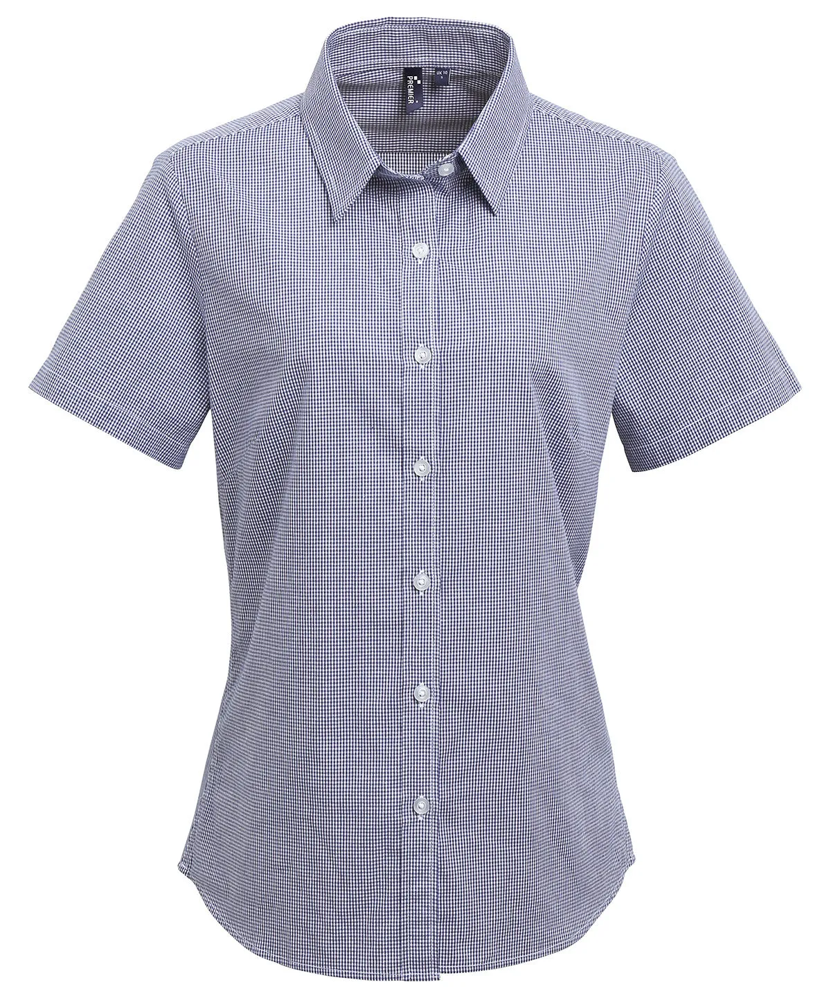 Navy/White - Women's Microcheck (Gingham) short sleeve cotton shirt