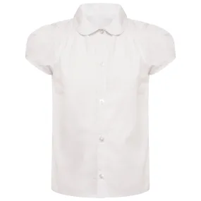 Pack of 2 Girls White Shirred Detail School Uniform Blouse Short Sleeve Shirt