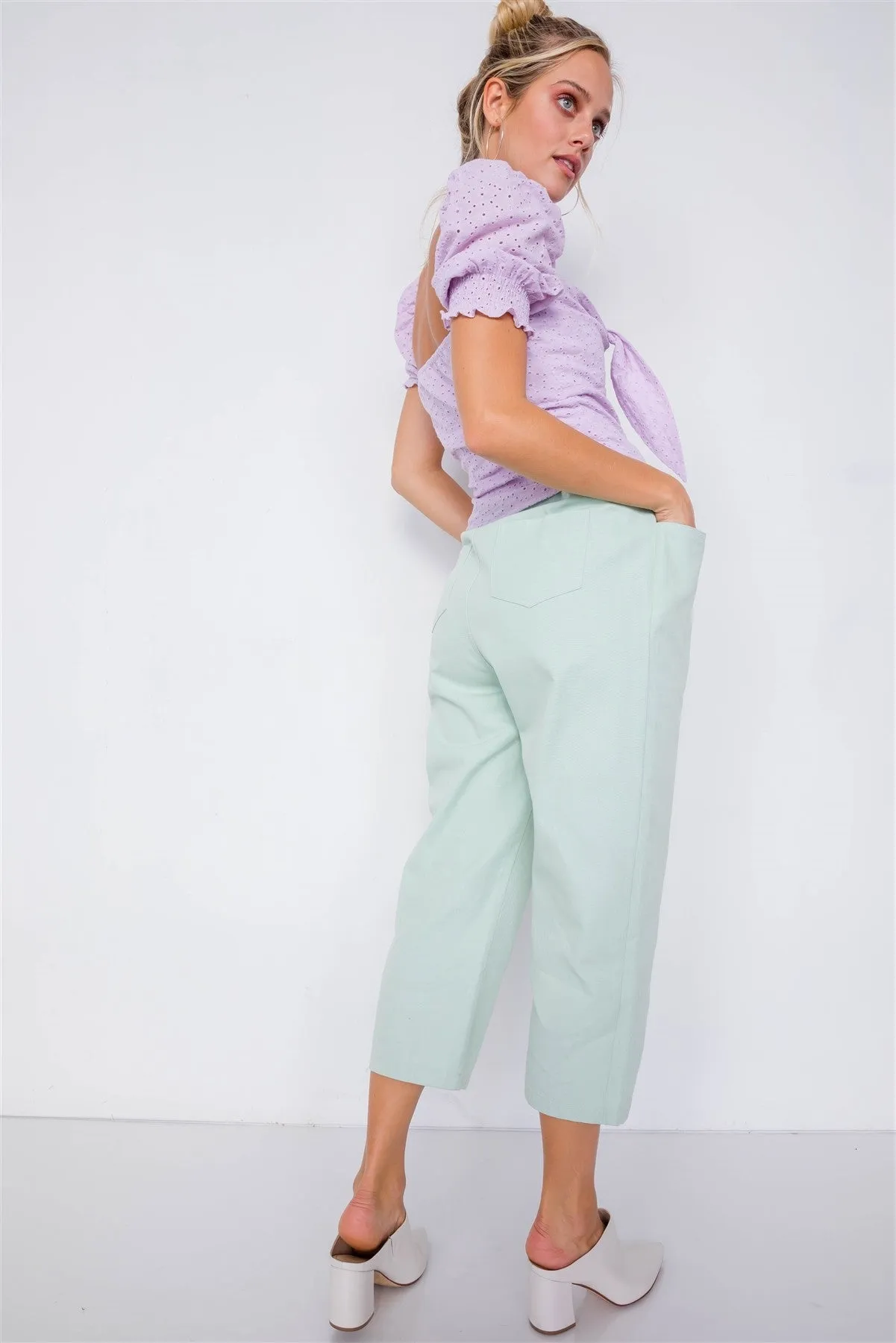 Pastel Chic Ankle Wide Leg Adjustable Waist Pants