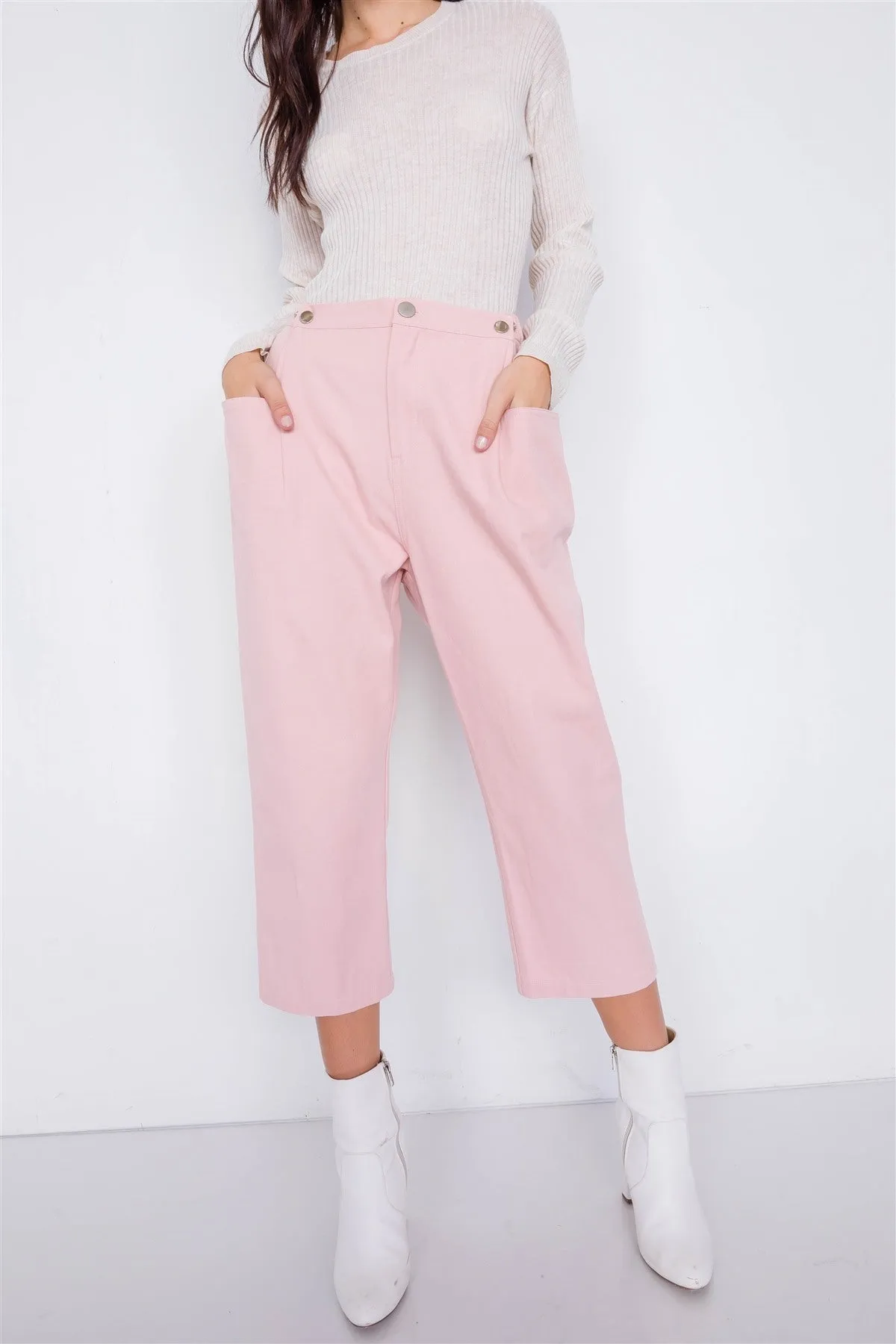 Pastel Chic Ankle Wide Leg Adjustable Waist Pants