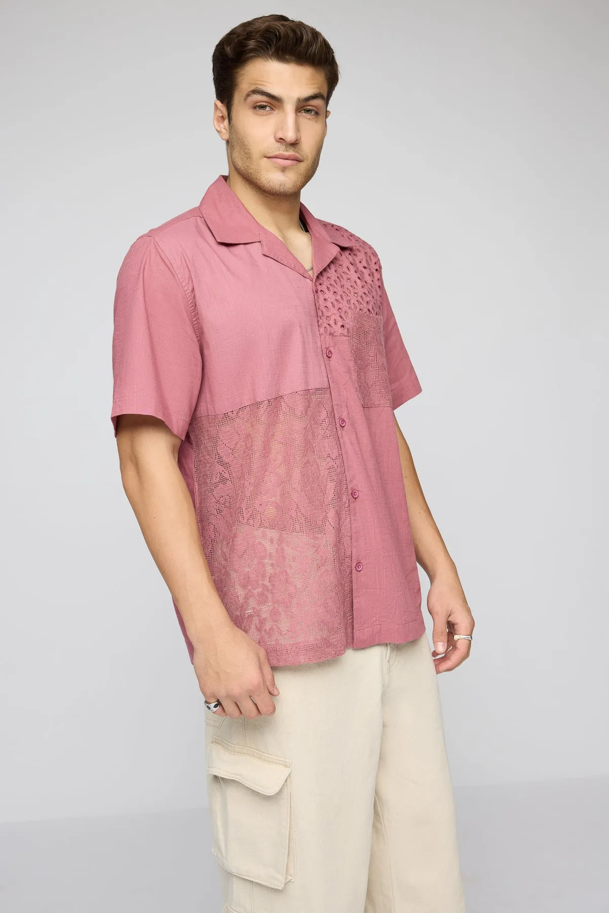 Pink Prism Dynamic Men's Cutwork Shirt