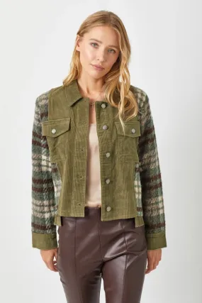 Plaid Sleeve Corduroy Jacket Olive