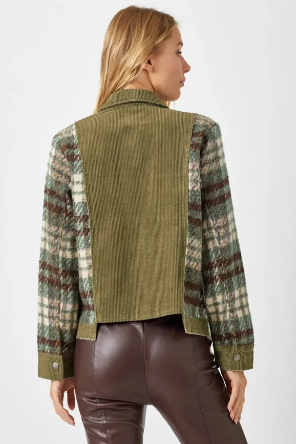 Plaid Sleeve Corduroy Jacket Olive