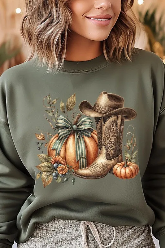 Pumpkin Western Fall Graphic Fleece Sweatshirts