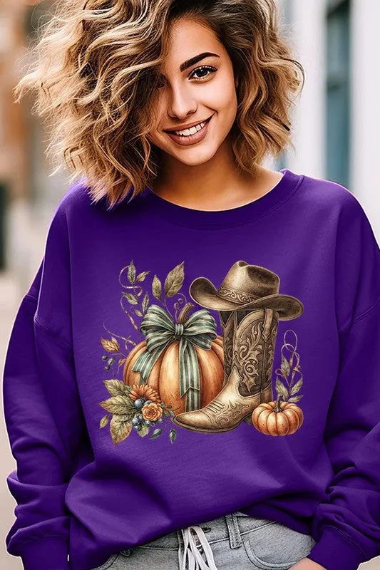 Pumpkin Western Fall Graphic Fleece Sweatshirts