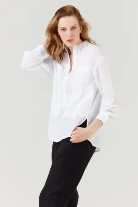 PURE LINEN COLLARLESS SHIRT WHITE