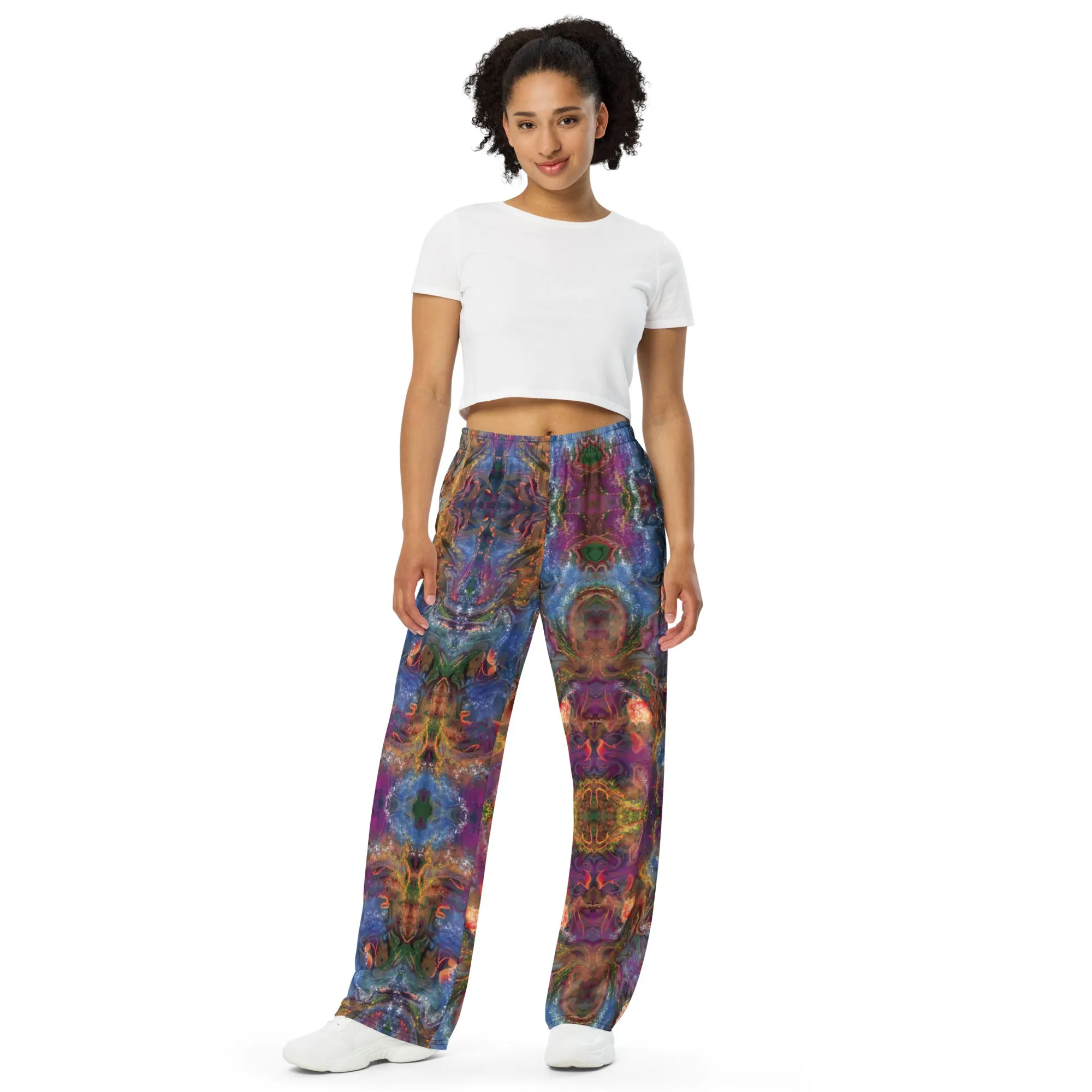 Purple & Gold Painted pattern wide-leg pants