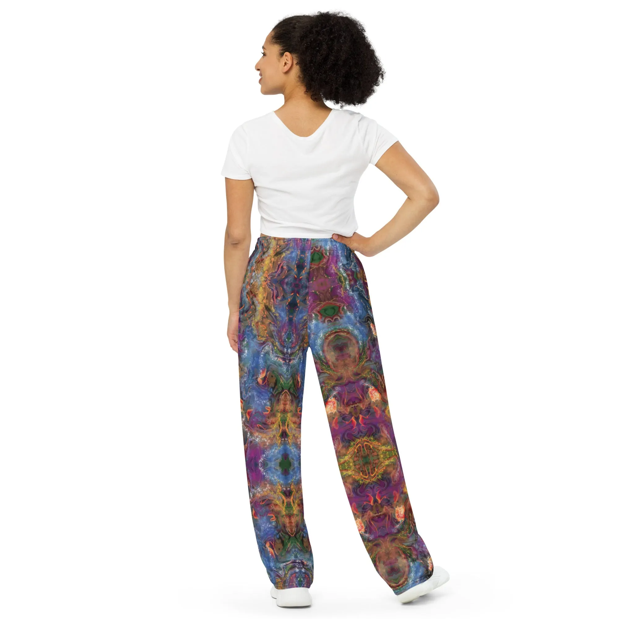 Purple & Gold Painted pattern wide-leg pants