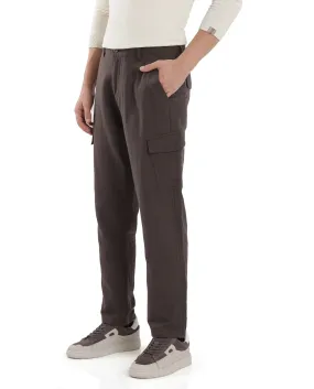 Rare Rabbit Men Presso Dusky Brown Double Layer Twill Mid Rise Cargo Style Plain Trouser