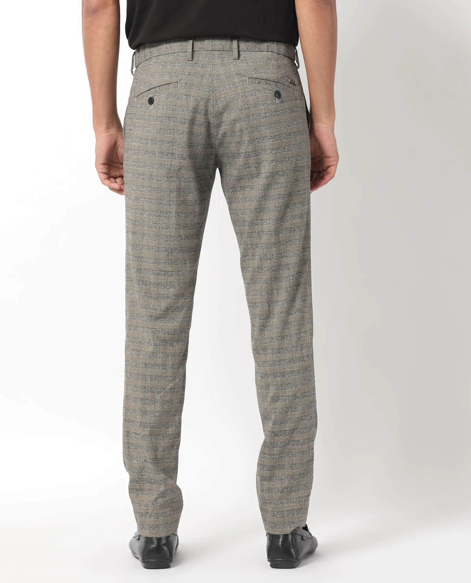 Rare Rabbit Men's Vertex Grey Mid-Rise Regular Fit Checks Trouser