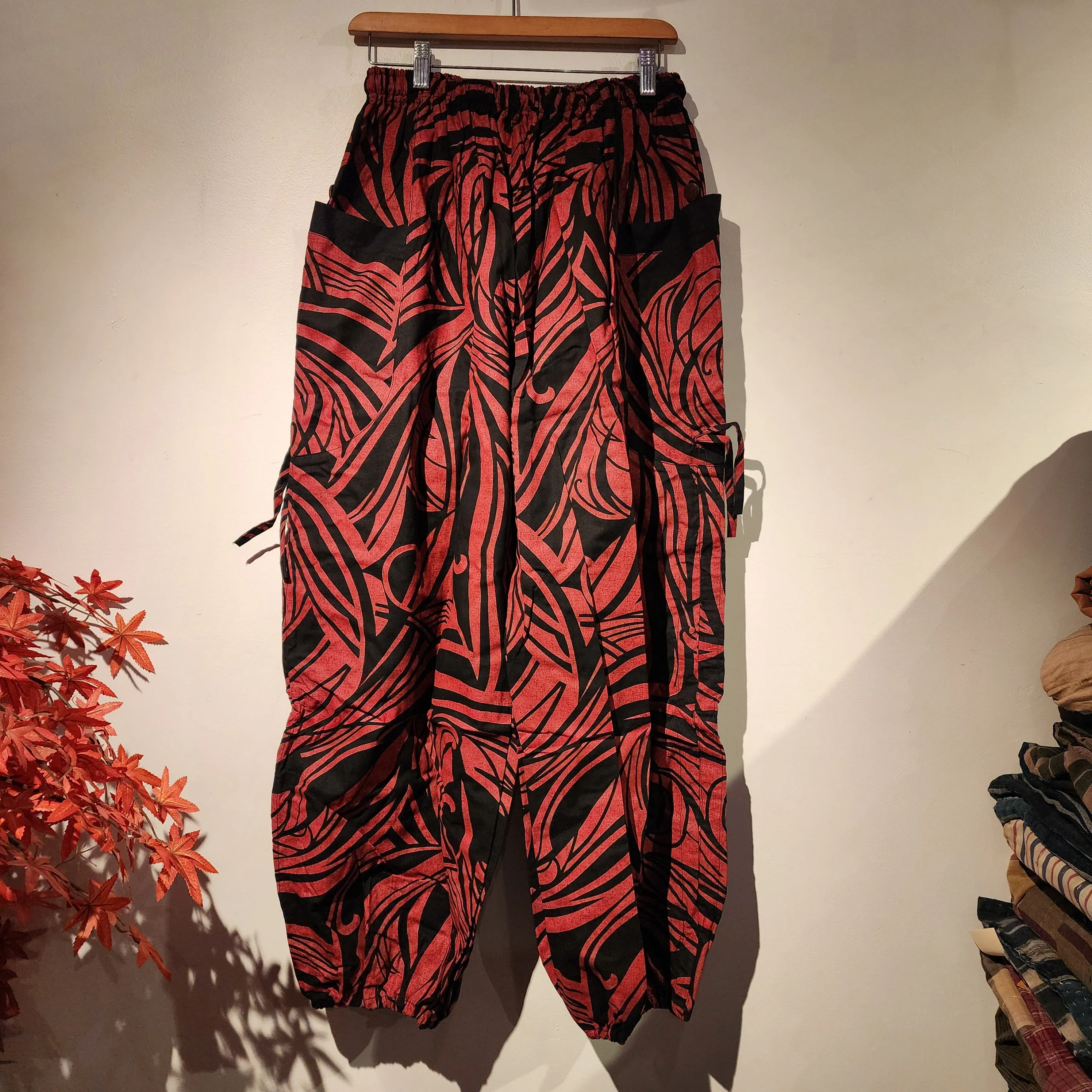 Red Black drawstring Elastic waist comfy pants