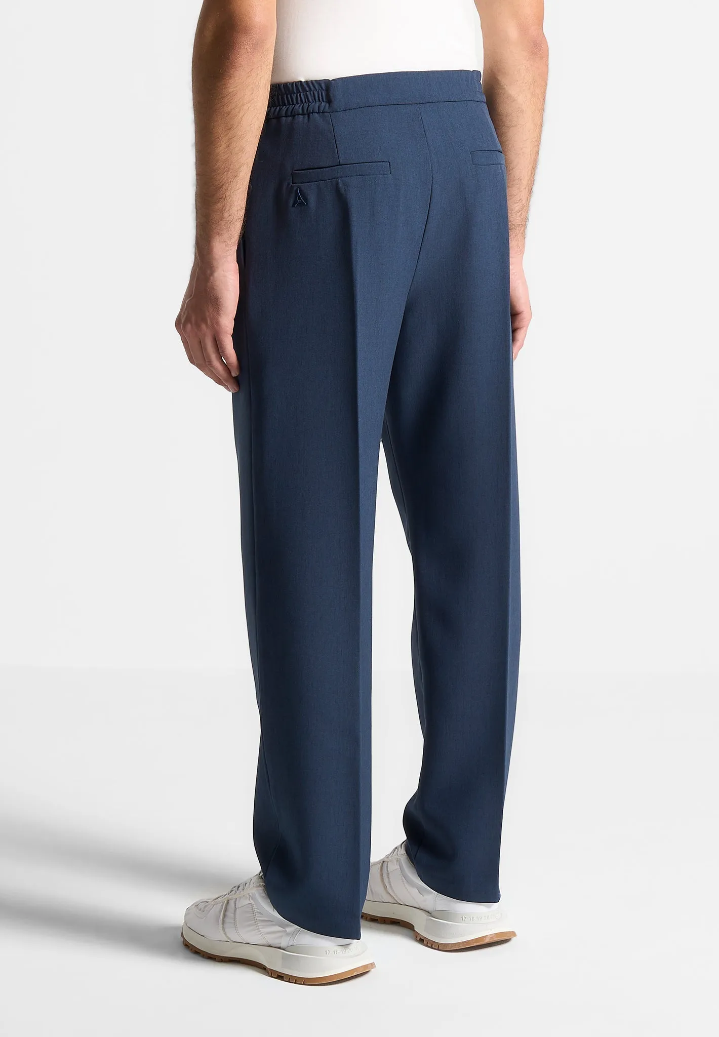 Relaxed Fit Hatched Pleated Tailored Trousers - Blue