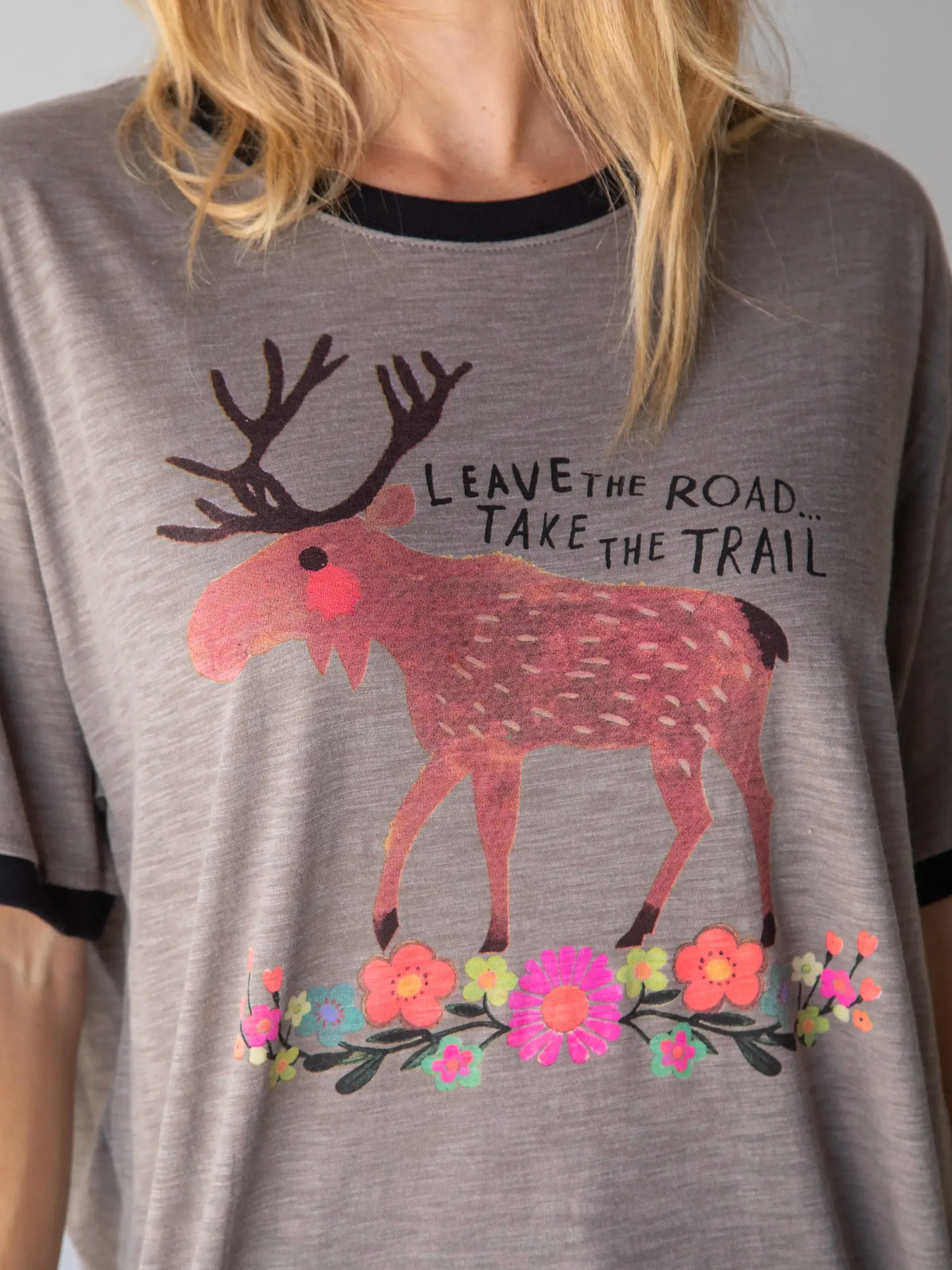 Ringer Oversized Tee Shirt - Take The Trail