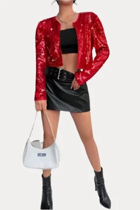 Rock style round neck short sequined jacket