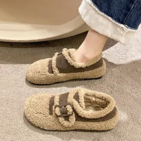 Round Toe Korean Shoes All-Match Women's Moccasins Loafers Fur Casual Female Sneakers Shallow Mouth Autumn  Comfortable Wint