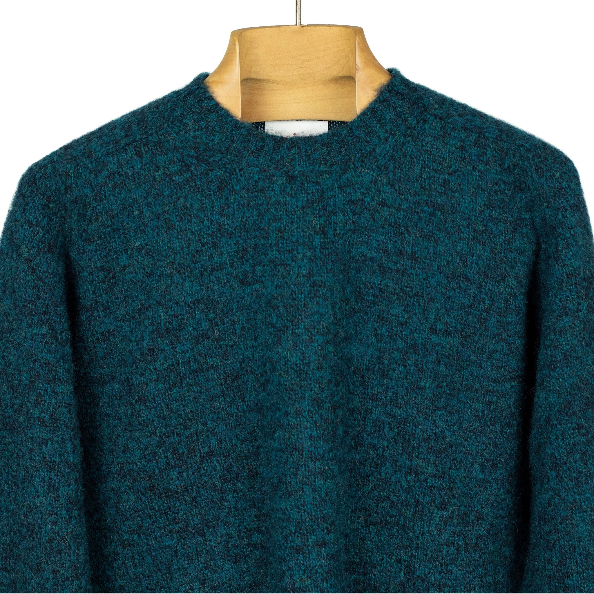 Shaggy brushed Shetland wool crewneck sweater, Dark Teal (restock)