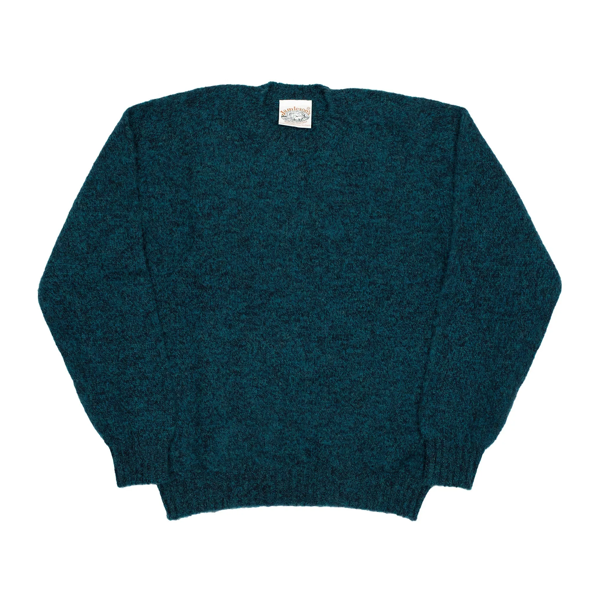 Shaggy brushed Shetland wool crewneck sweater, Dark Teal (restock)