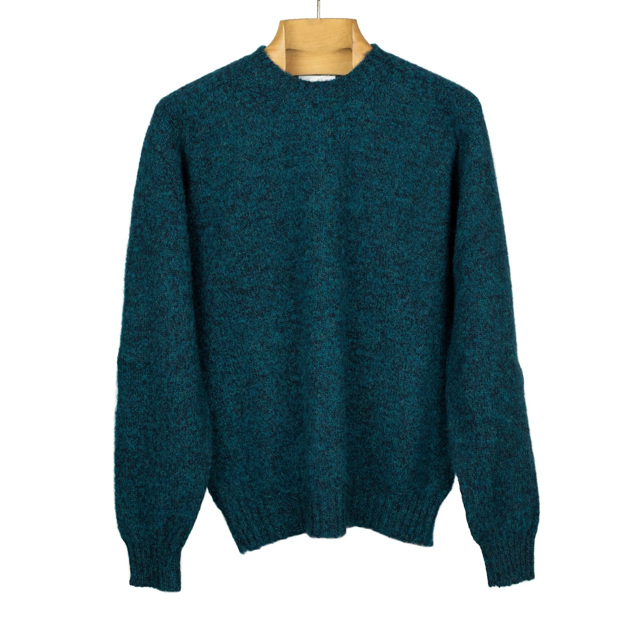 Shaggy brushed Shetland wool crewneck sweater, Dark Teal (restock)