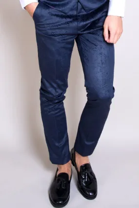 Simon Jacquard Navy Velvet Trousers