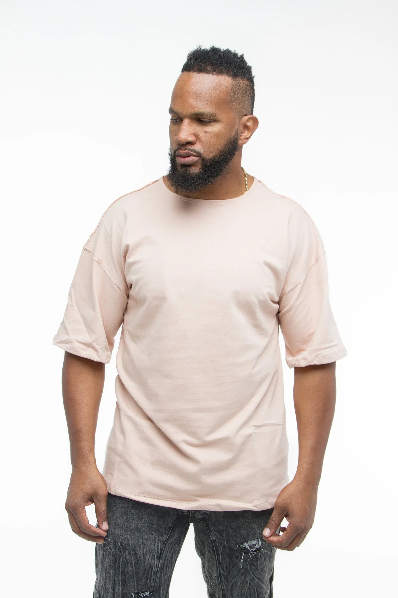 THE MYSTYLEMODE MENSWEAR DUSTY PINK DROP DOWN SHOULDER TEE