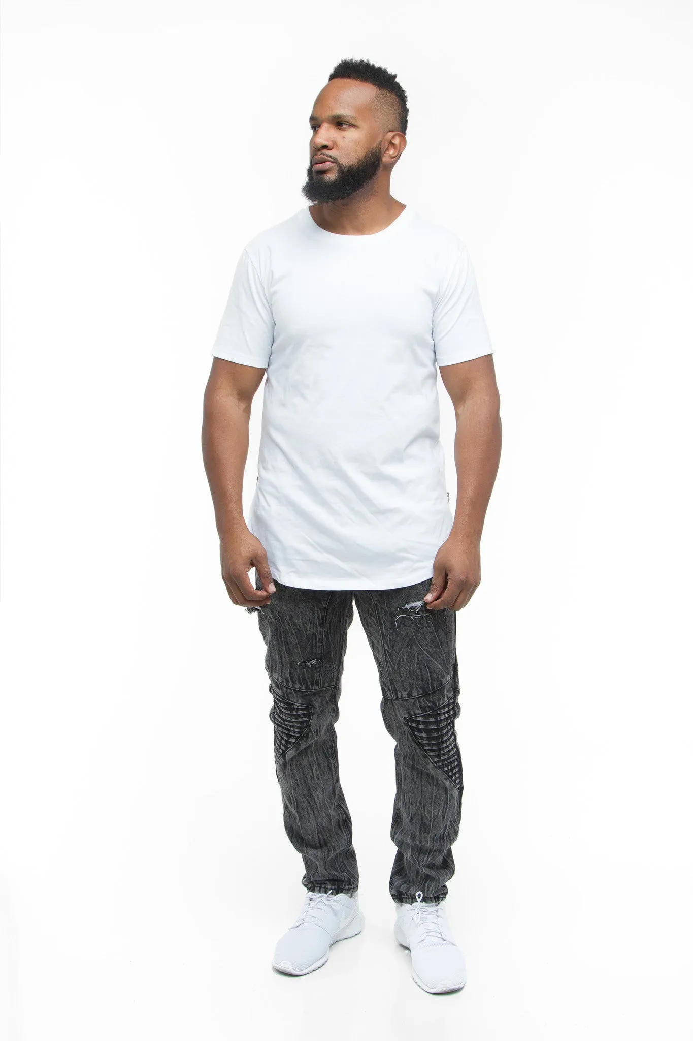 THE MYSTYLEMODE MENSWEAR WHITE SIDE ZIPPER SLIT TEE