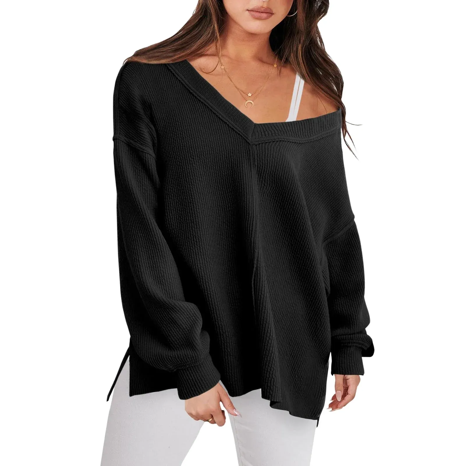 V-Neck Sweater in Oversized Fit for Comfortable Layering