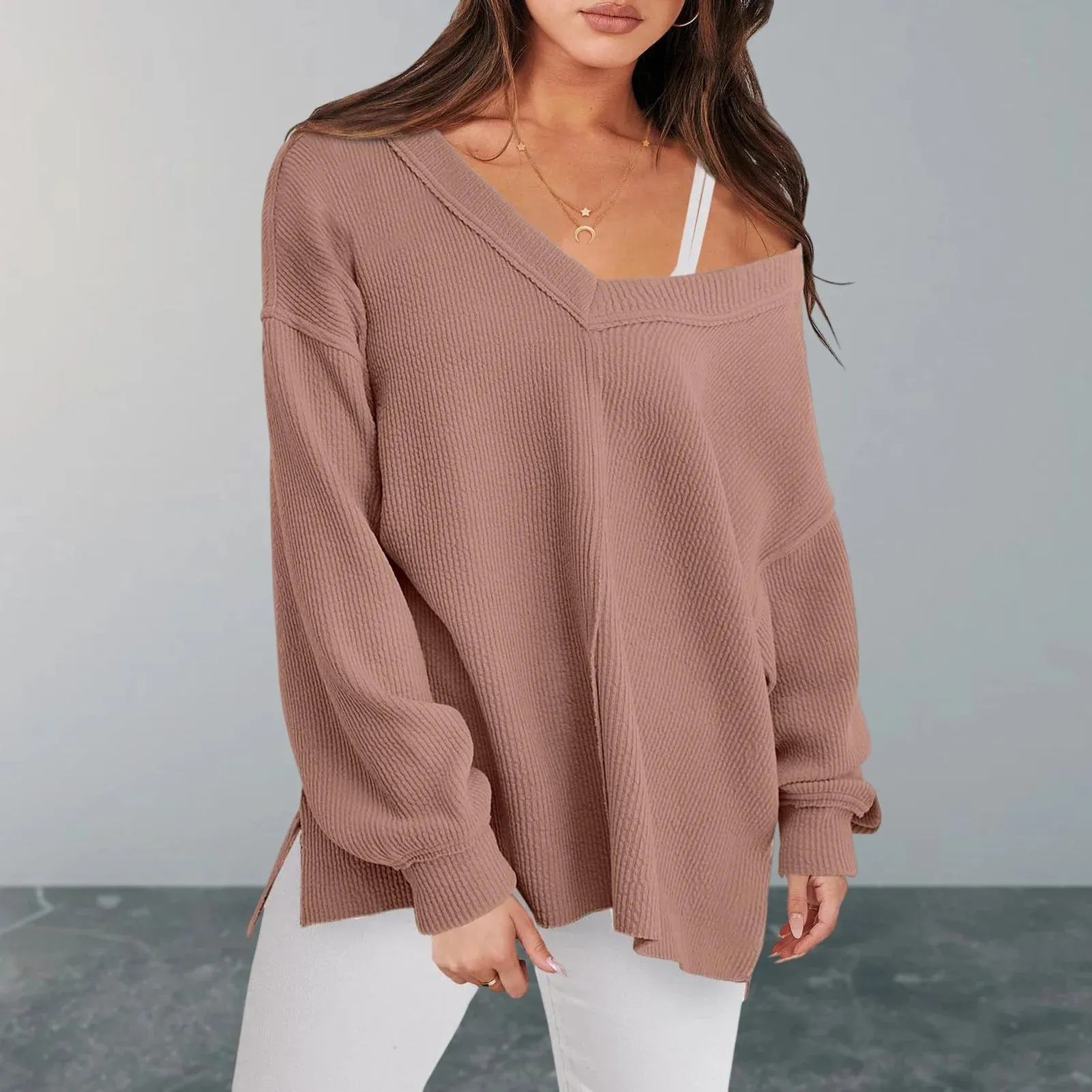 V-Neck Sweater in Oversized Fit for Comfortable Layering