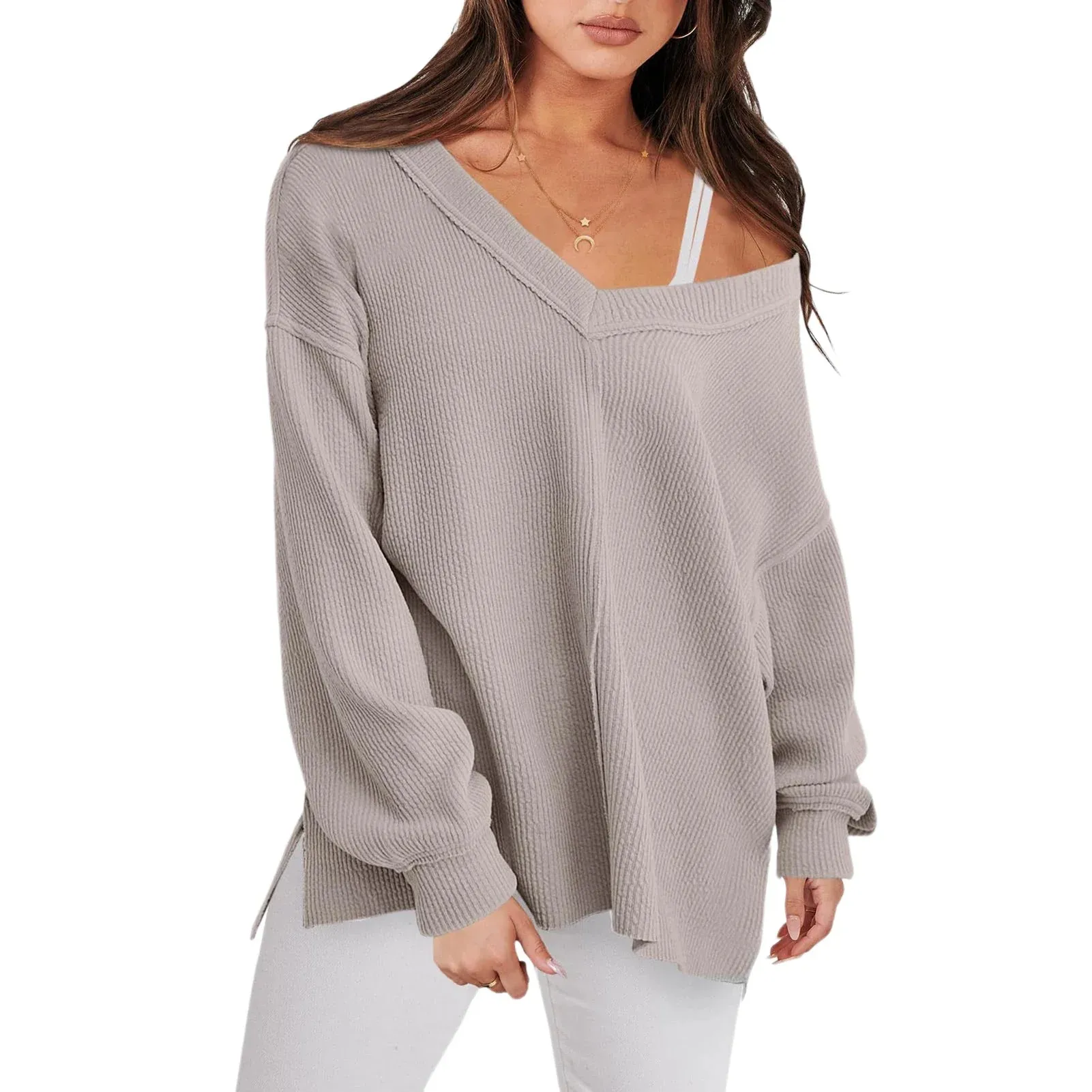 V-Neck Sweater in Oversized Fit for Comfortable Layering