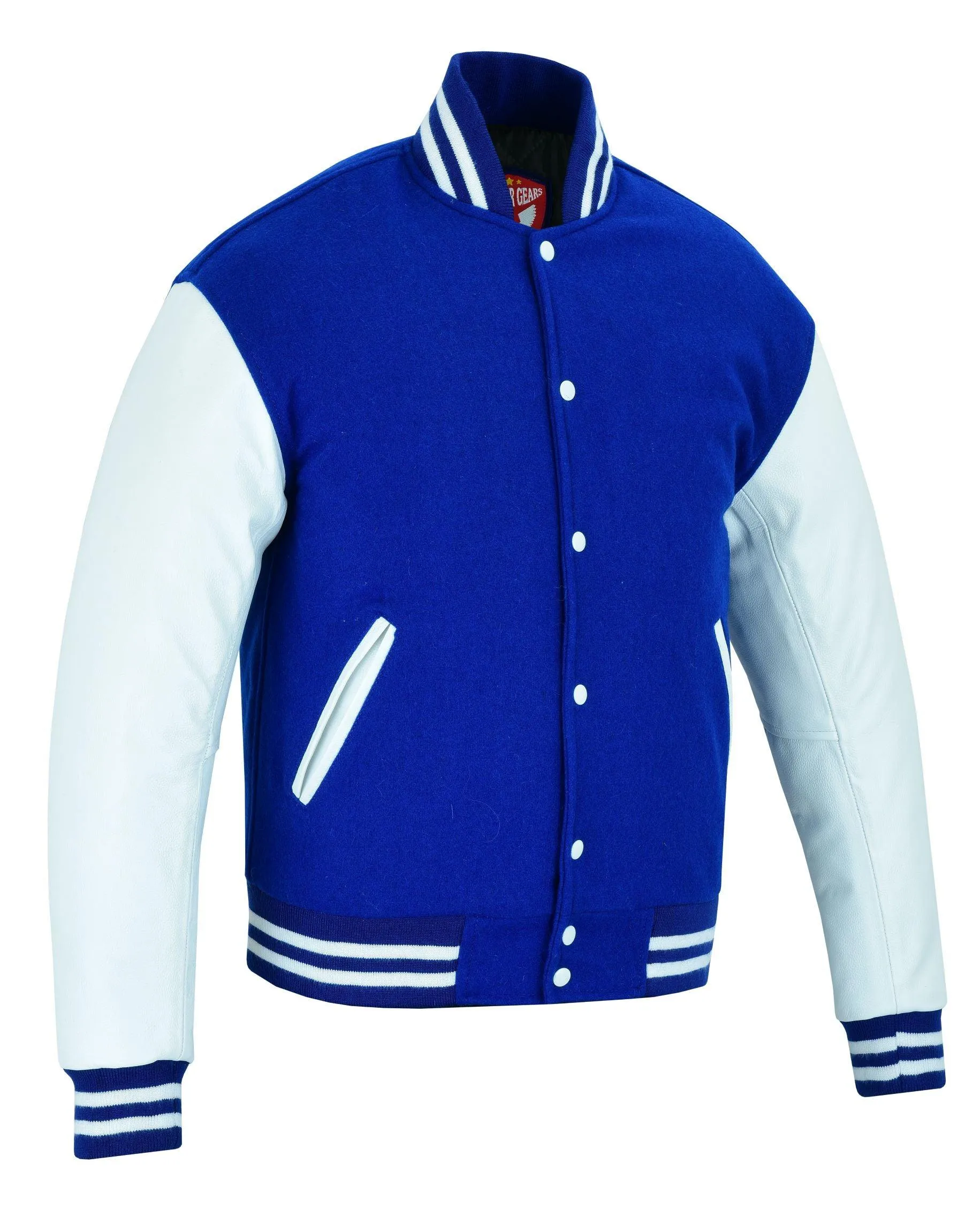 Warrior Gears Classic Hybrid Varsity Jacket for Kids, Toddler Letterman Bomber Jacket for Boys, Unisex Varsity Jacket Girls Blue Pure Wool Body & White Cowhide Leather Sleeves