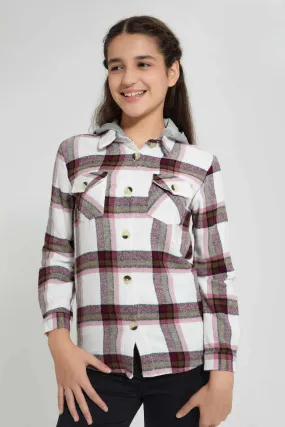 White Checkered Hooded Shirt