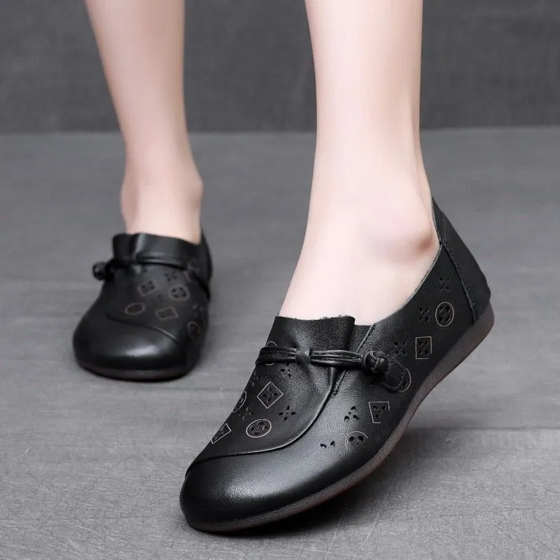 Women's Casual Shoes GCSK19 Leather Flats Comfortable Handmade Sandals