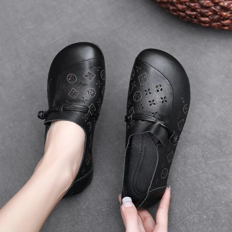 Women's Casual Shoes GCSK19 Leather Flats Comfortable Handmade Sandals