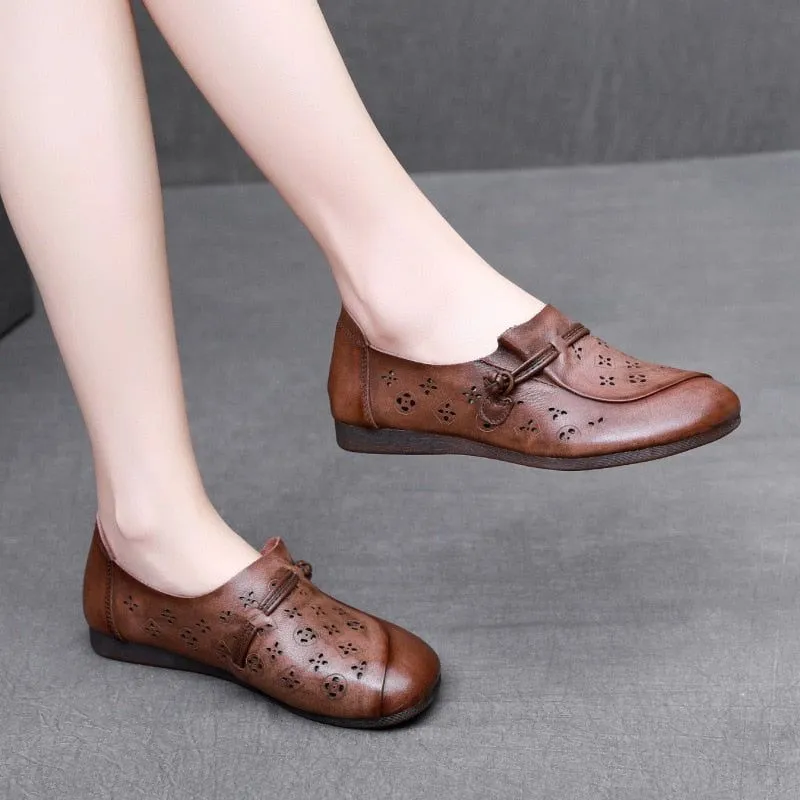 Women's Casual Shoes GCSK19 Leather Flats Comfortable Handmade Sandals