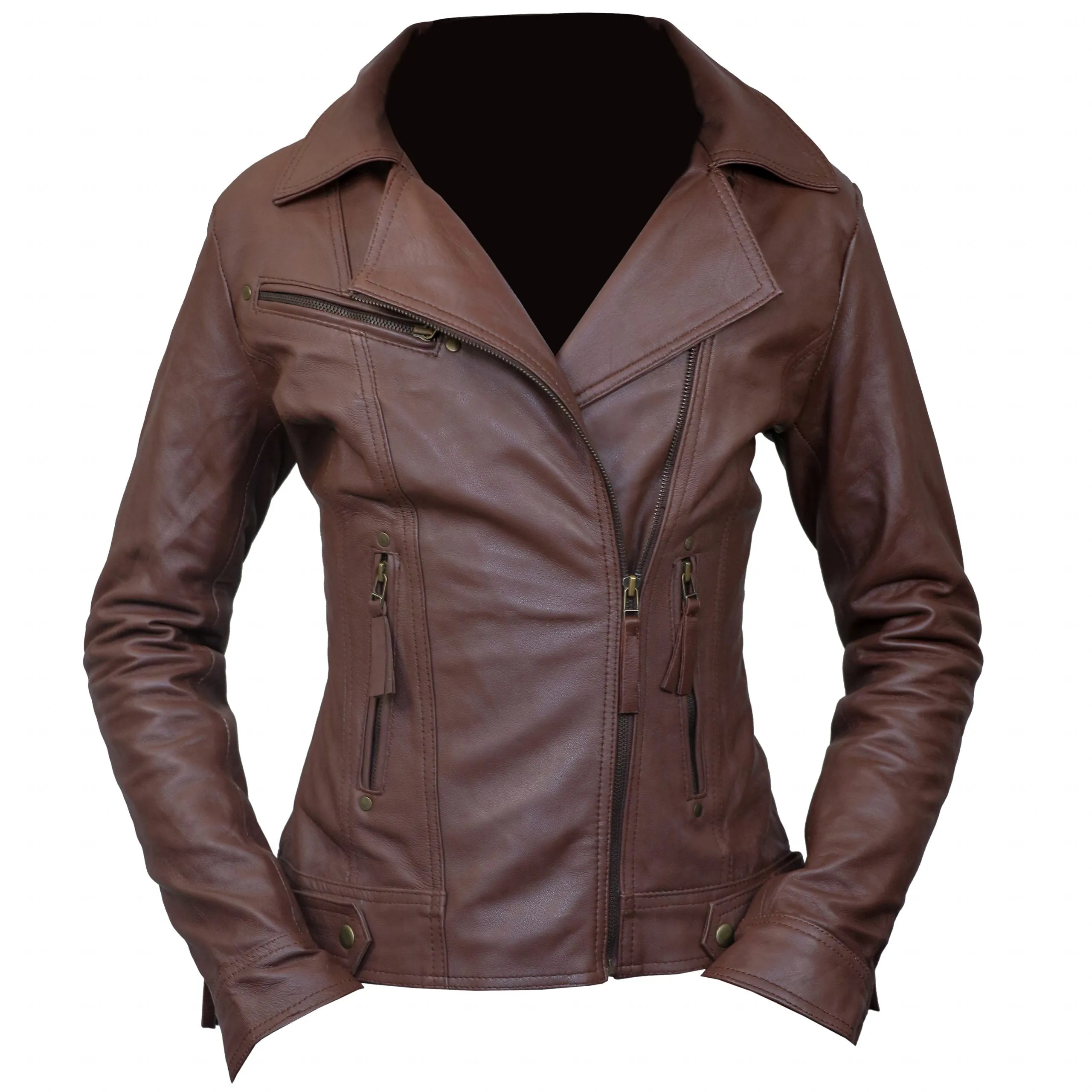 Women's Fashionable Brown Biker Leather Jacket