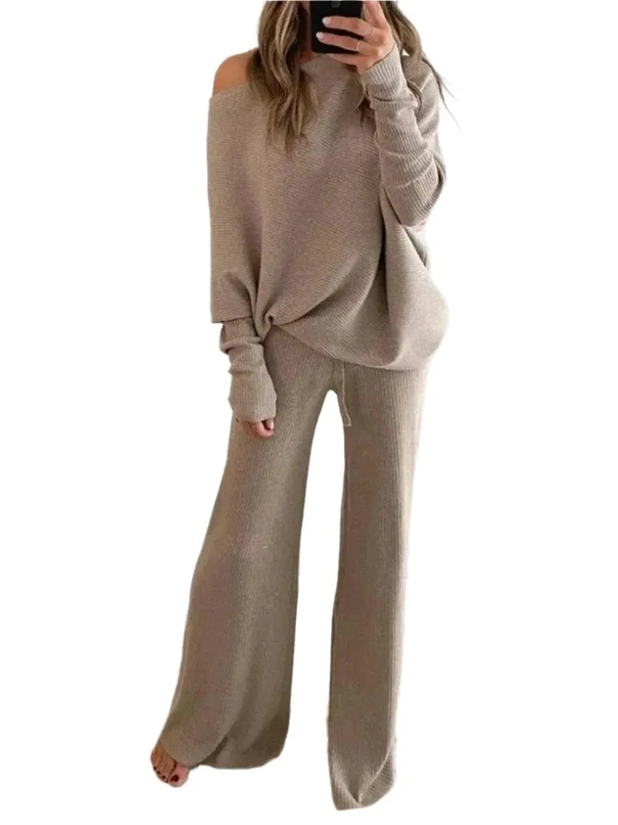 Women's Long-Sleeved Sweater and Trousers Two-Piece Suit - Chic & Comfortable Outfit Set