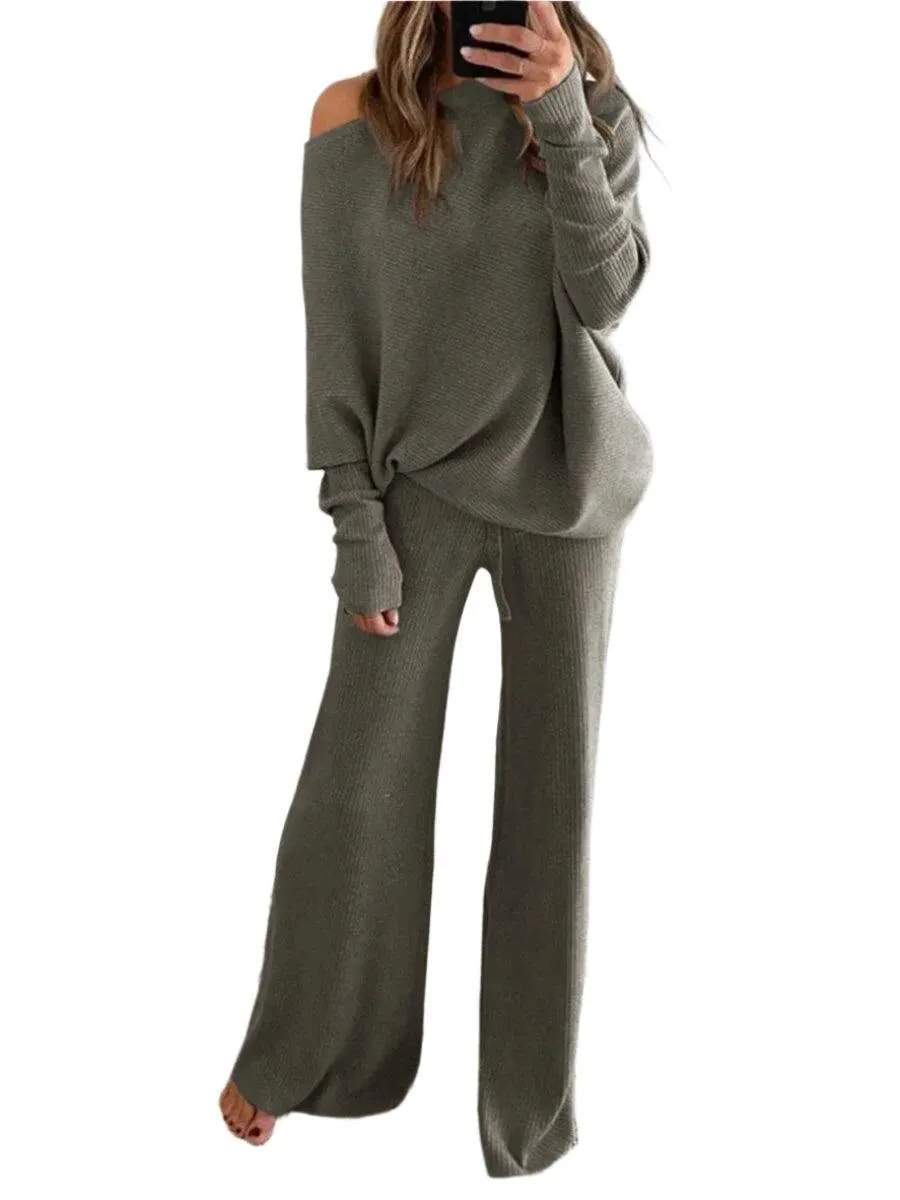 Women's Long-Sleeved Sweater and Trousers Two-Piece Suit - Chic & Comfortable Outfit Set