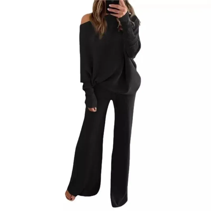 Women's Long-Sleeved Sweater and Trousers Two-Piece Suit - Chic & Comfortable Outfit Set