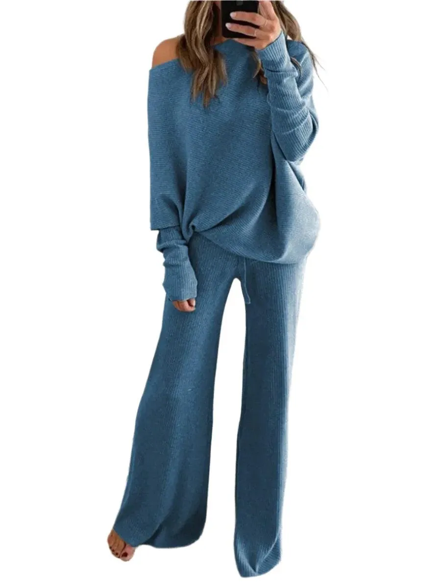 Women's Long-Sleeved Sweater and Trousers Two-Piece Suit - Chic & Comfortable Outfit Set