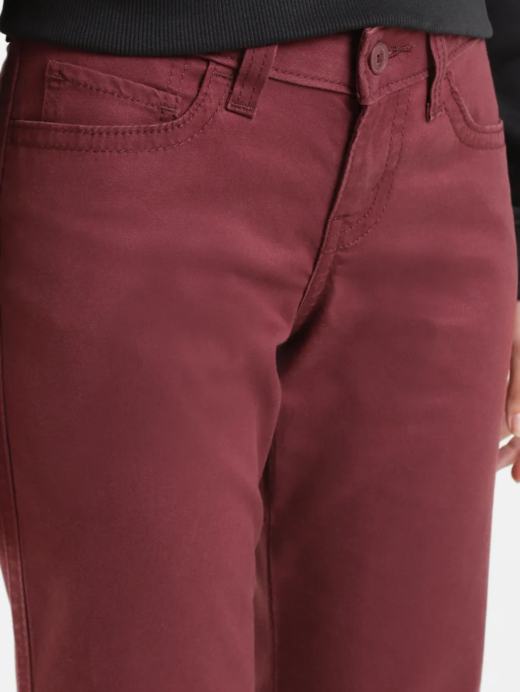 Women's Mid Rise Maroon Relaxed Fit Trousers