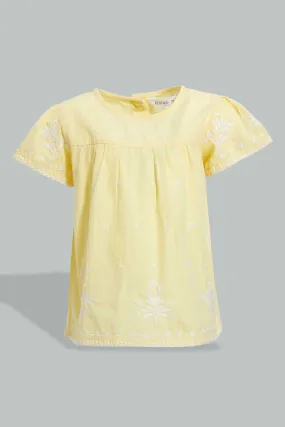 Yellow Embroidered Blouse For Baby Girls